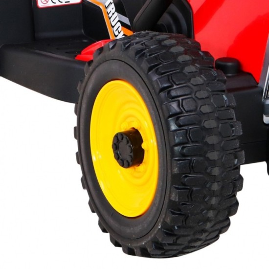 JOKO Elektrický traktor s vlečkou na drevo BLOW s diaľkovým ovládaním, penové kolesá, kožené sedadlo, Led svetlá, USB, MP3, červ