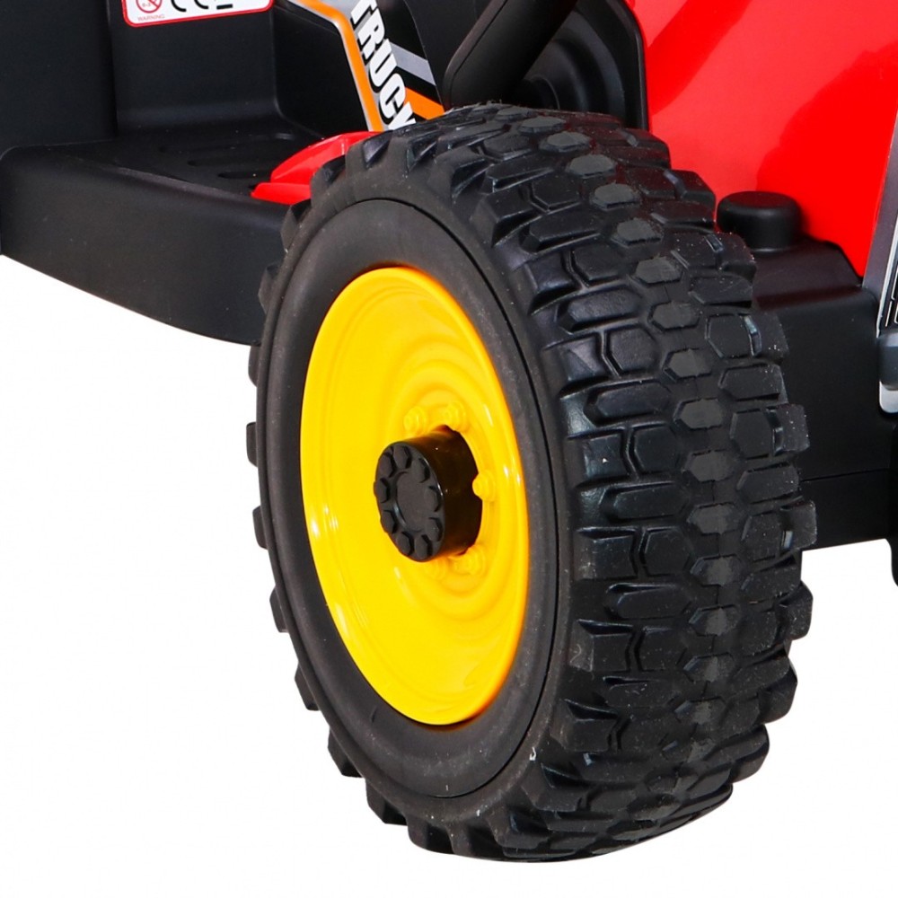 JOKO Elektrický traktor s vlečkou na drevo BLOW s diaľkovým ovládaním, penové kolesá, kožené sedadlo, Led svetlá, USB, MP3, červ