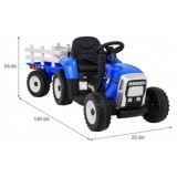 JOKO Elektrický traktor s vlečkou na drevo BLOW s diaľkovým ovládaním, penové kolesá, kožené sedadlo, Led svetlá, USB, MP3, modr