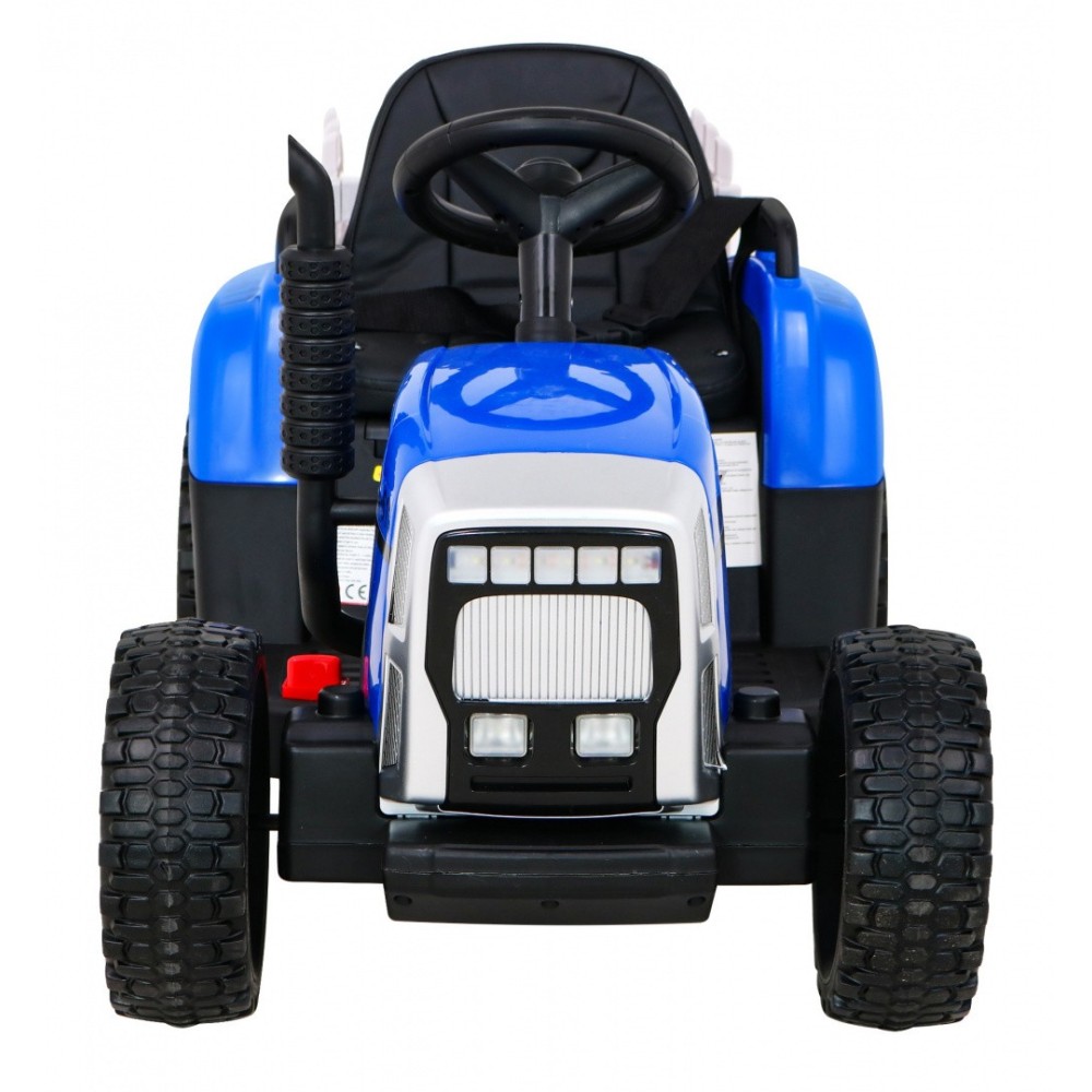 JOKO Elektrický traktor s vlečkou na drevo BLOW s diaľkovým ovládaním, penové kolesá, kožené sedadlo, Led svetlá, USB, MP3, modr