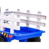 JOKO Elektrický traktor s vlečkou na drevo BLOW s diaľkovým ovládaním, penové kolesá, kožené sedadlo, Led svetlá, USB, MP3, modr