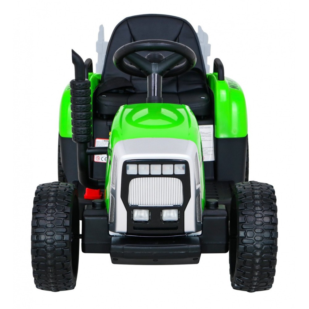 JOKO Elektrický traktor s vlečkou na drevo BLOW s diaľkovým ovládaním, penové kolesá, kožené sedadlo, Led svetlá, USB, MP3, zele