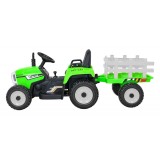 JOKO Elektrický traktor s vlečkou na drevo BLOW s diaľkovým ovládaním, penové kolesá, kožené sedadlo, Led svetlá, USB, MP3, zele
