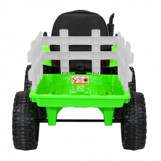 JOKO Elektrický traktor s vlečkou na drevo BLOW s diaľkovým ovládaním, penové kolesá, kožené sedadlo, Led svetlá, USB, MP3, zele