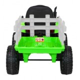JOKO Elektrický traktor s vlečkou na drevo BLOW s diaľkovým ovládaním, penové kolesá, kožené sedadlo, Led svetlá, USB, MP3, zele