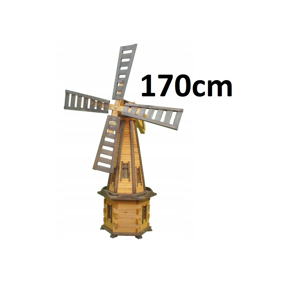 MKSTOR Drevený veterný mlyn záhradný otočný dekoračný 170cm