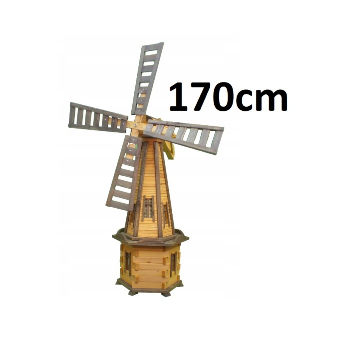 MKSTOR Drevený veterný mlyn záhradný otočný dekoračný 170cm