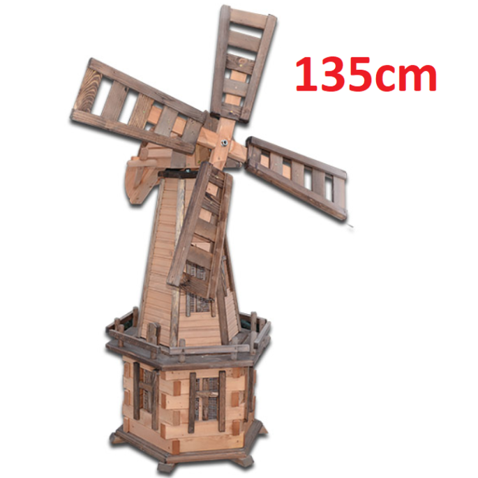 MKSTOR Drevený veterný mlyn záhradný otočný dekoračný 135cm, jelša + palisander