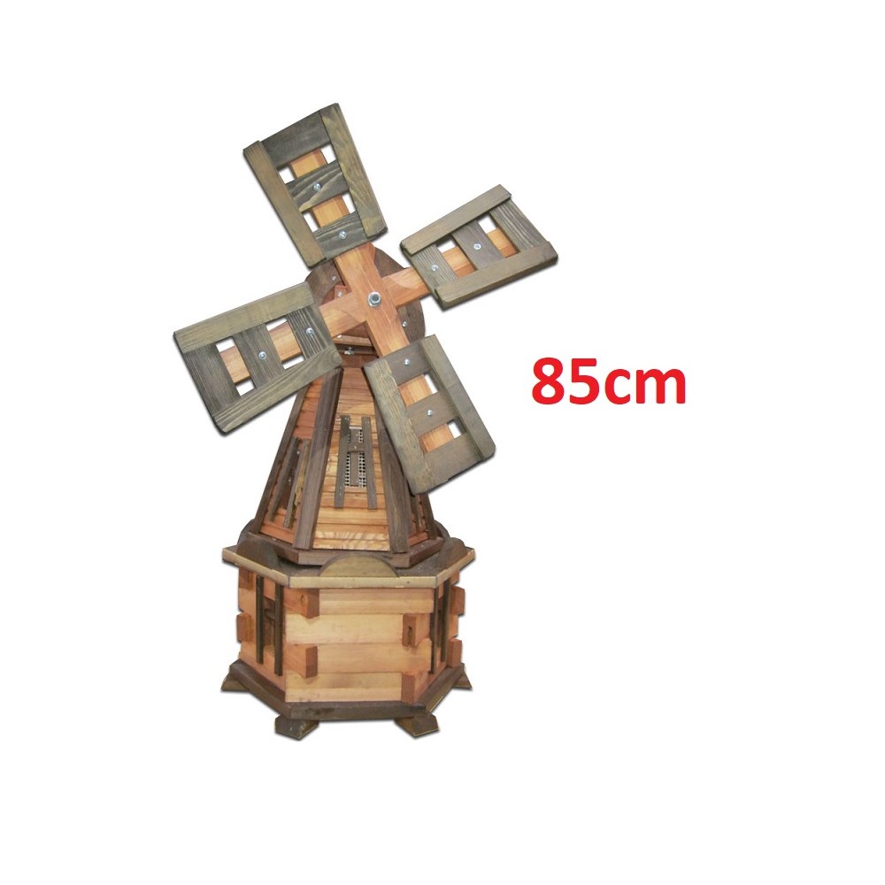 MKSTOR Drevený veterný mlyn záhradný  otočný dekoračný 85cm, jelša + palisander
