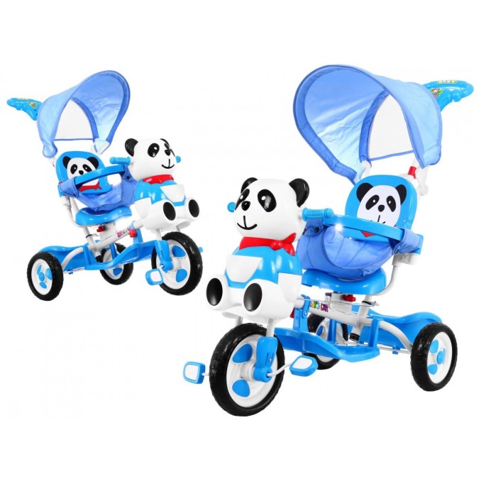 JOKO Detská trojkolka a hojdačka 2v1 Panda s vodiacou tyčou, modrá