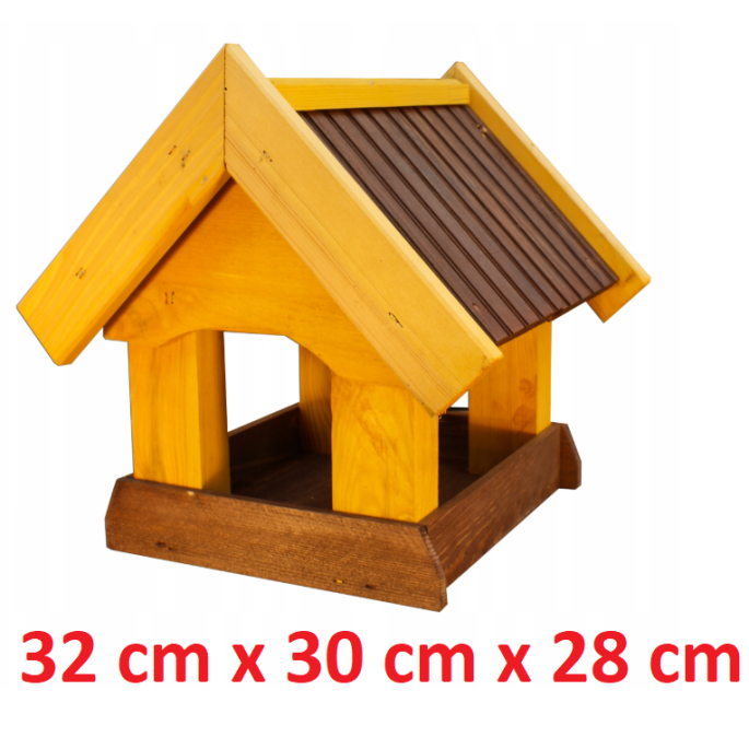 MKSTOR Drevené kŕmitko pre vtáky 32cmx30cmx28cm, vtáčia búdka, hnedá