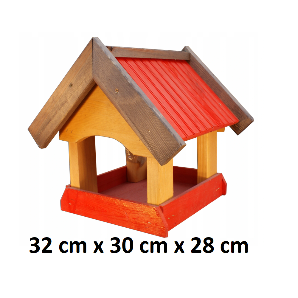 MKSTOR Drevené kŕmitko pre vtáky 32cmx30cmx28cm, vtáčia búdka, červená