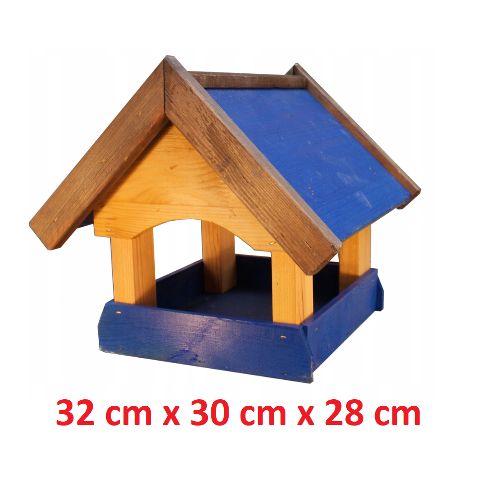 MKSTOR Drevené kŕmitko pre vtáky 32cmx30cmx28cm, vtáčia búdka, Modrá
