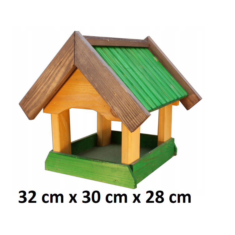 MKSTOR Drevené kŕmitko pre vtáky 32cmx30cmx28cm, vtáčia búdka, zelená