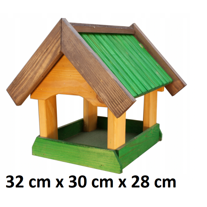MKSTOR Drevené kŕmitko pre vtáky 32cmx30cmx28cm, vtáčia búdka, zelená