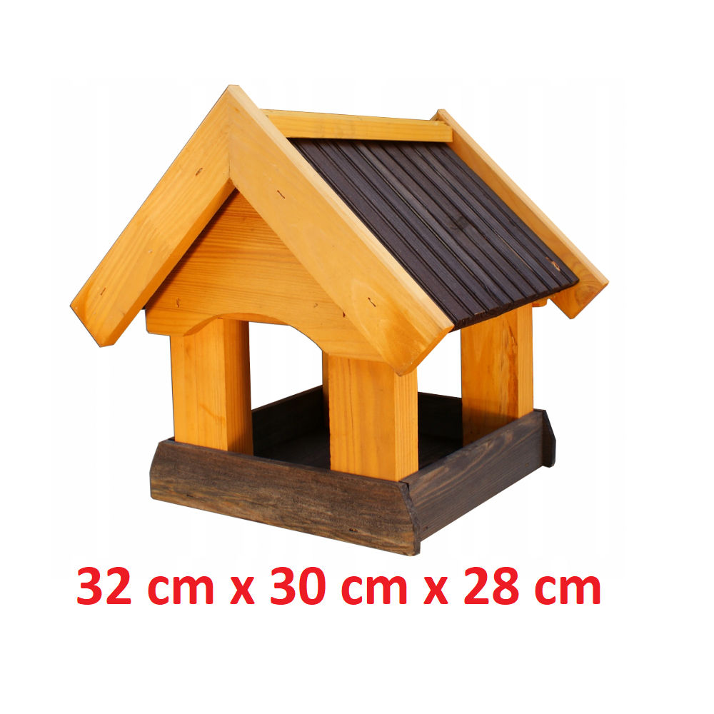 MKSTOR Drevené kŕmitko pre vtáky 32cmx30cmx28cm, vtáčia búdka, sivá
