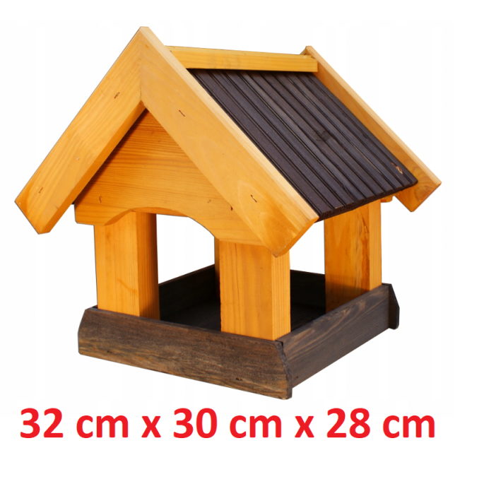 MKSTOR Drevené kŕmitko pre vtáky 32cmx30cmx28cm, vtáčia búdka, sivá