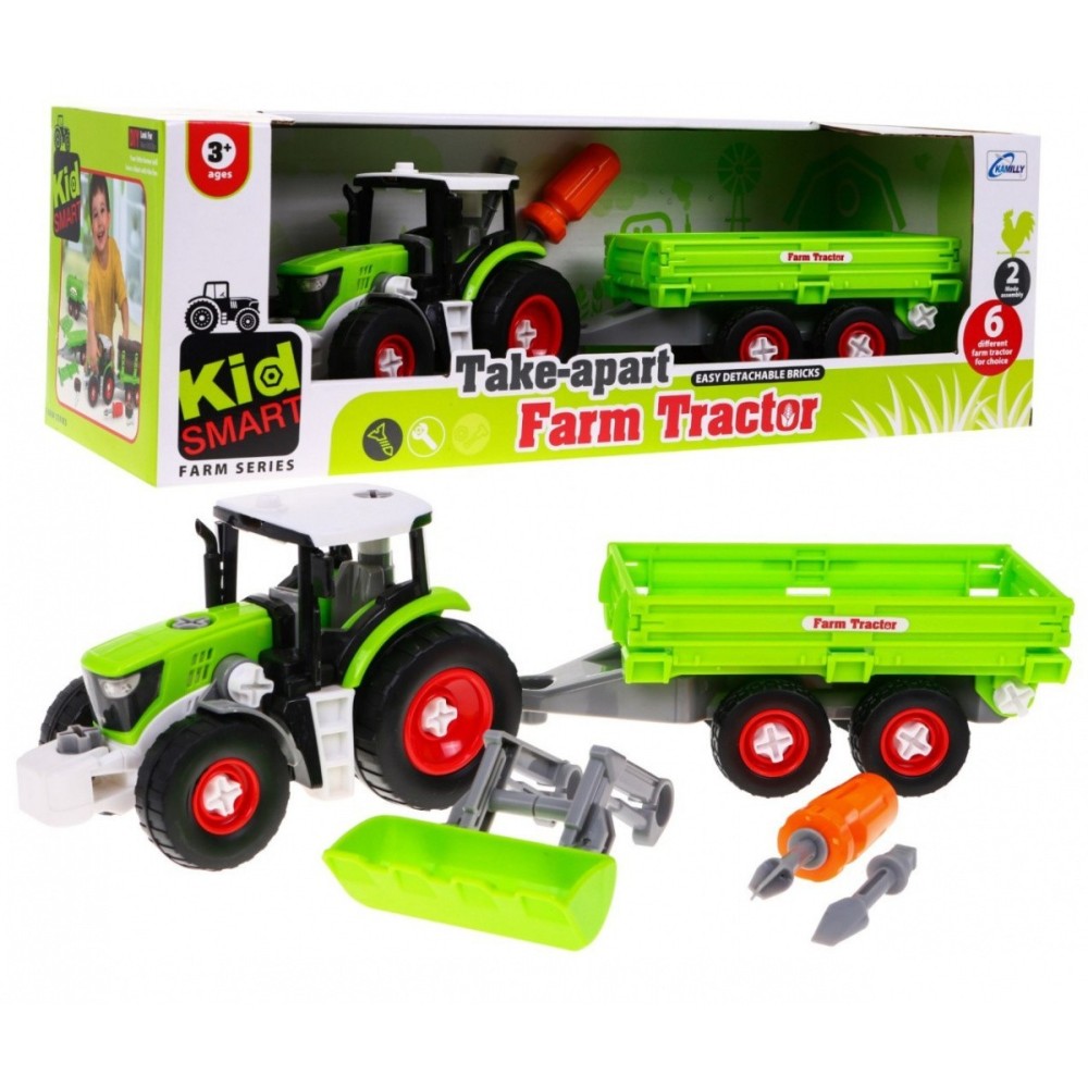 JOKO Skladací traktor s prívesom + skrutkovač, zelený