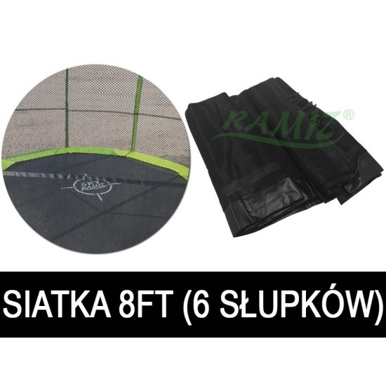 JOKO Ochranná sieť na Záhradnú Trampolínu 244cm/8FT, 6 tunelov na stĺpiky, čierna