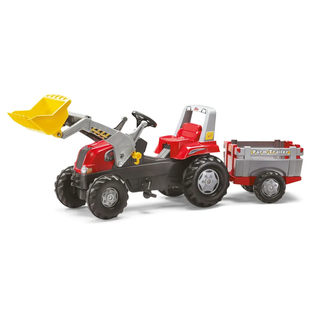 ROLLY Toys Šľapací Traktor Rolly Junior s nakladačom a prívesom R811397, od 3 do 10 rokov, červený