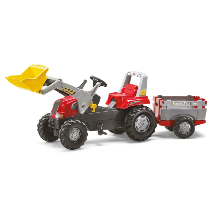 ROLLY Toys Šľapací Traktor Rolly Junior s nakladačom a prívesom R811397, od 3 do 10 rokov, červený