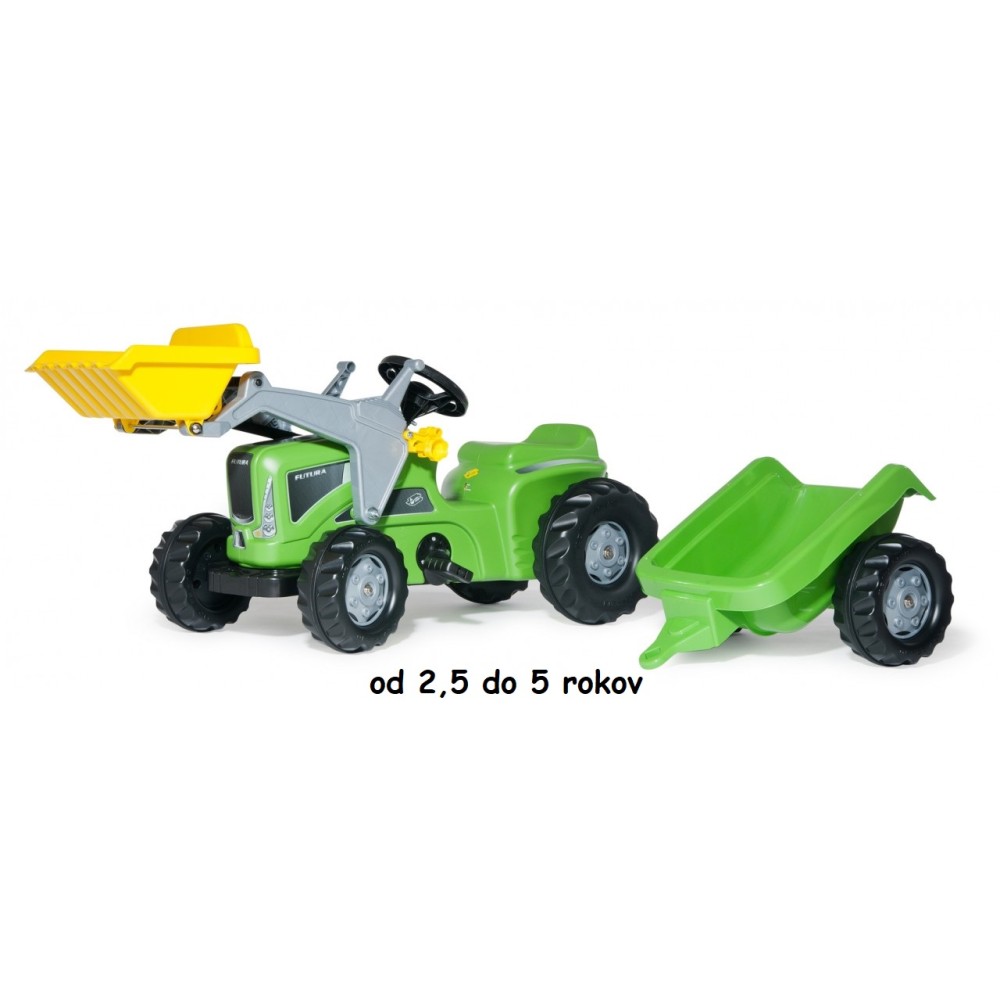 Rolly Toys Šľapací Traktor Rollykiddy Futura s nakladačom + príves R63003, zelený