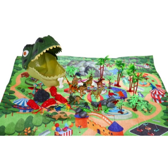JOKO Sada Dinosaurov 20ks + Kufrík Hlava Dinosaura 30cm + podložka Zábavný Park