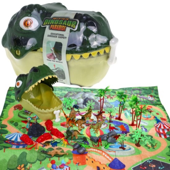 JOKO Sada Dinosaurov 20ks + Kufrík Hlava Dinosaura 30cm + podložka Zábavný Park
