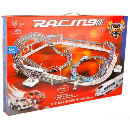 JOKO Vlaková súprava a Autodráha 2v1 Racetrack na diaľkové ovládanie + Vláčik, Vagóny a autá, rýchlosť 20km/h