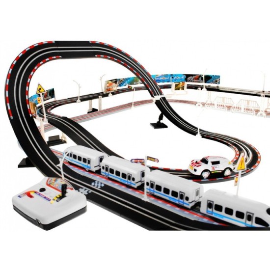 JOKO Vlaková súprava a Autodráha 2v1 Racetrack na diaľkové ovládanie + Vláčik, Vagóny a autá, rýchlosť 20km/h