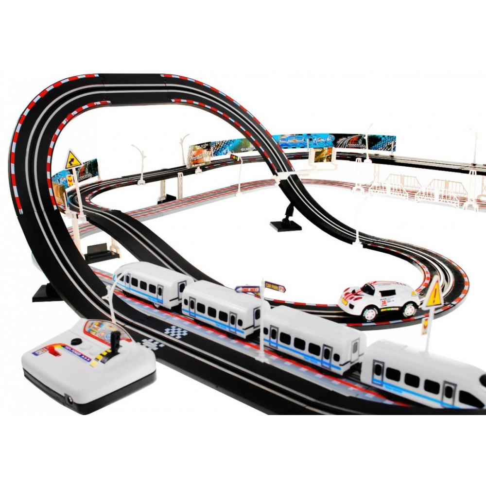 JOKO Vlaková súprava a Autodráha 2v1 Racetrack na diaľkové ovládanie + Vláčik, Vagóny a autá, rýchlosť 20km/h