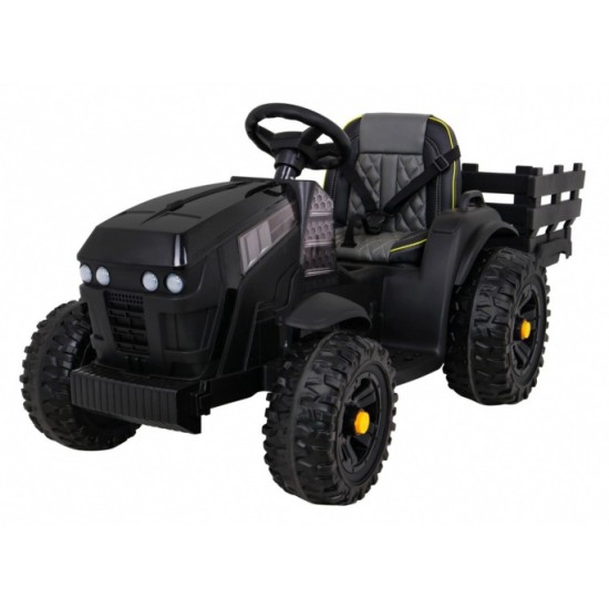 JOKO Elektrický Traktor s vlečkou, diaľkové ovládanie, penové kolesá, kožené sedadlo, Lopatka, čierny