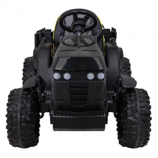 JOKO Elektrický Traktor s vlečkou, diaľkové ovládanie, penové kolesá, kožené sedadlo, Lopatka, čierny