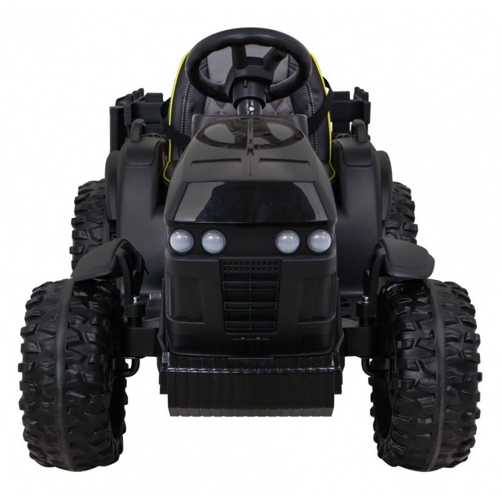 JOKO Elektrický Traktor s vlečkou, diaľkové ovládanie, penové kolesá, kožené sedadlo, Lopatka, čierny