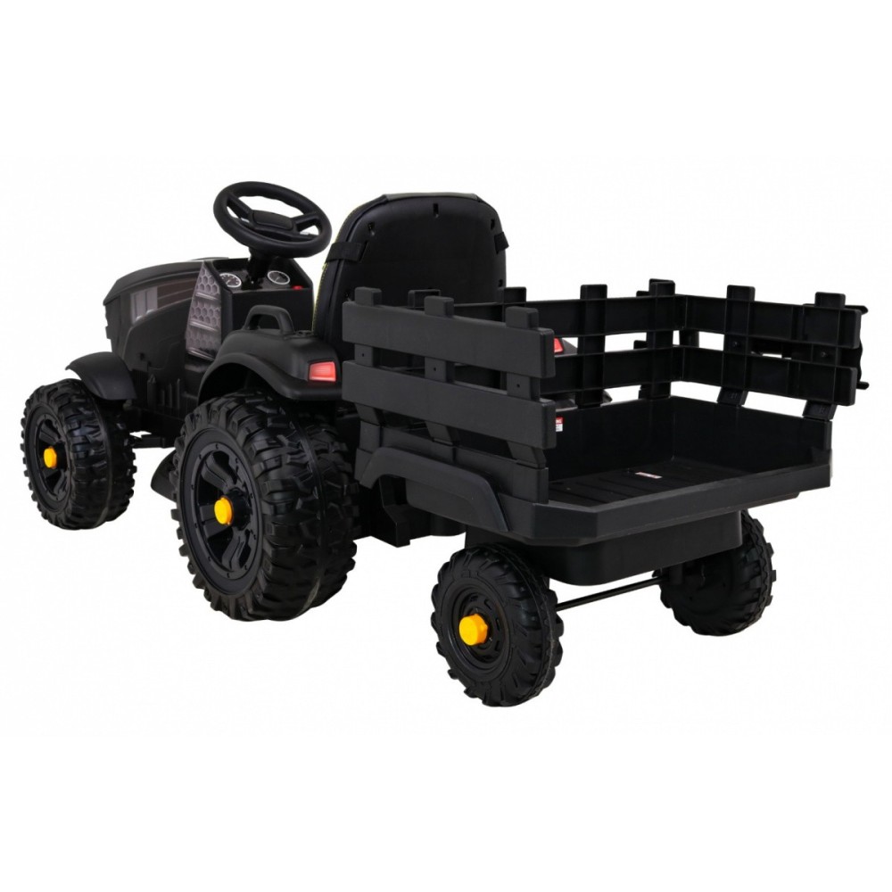 JOKO Elektrický Traktor s vlečkou, diaľkové ovládanie, penové kolesá, kožené sedadlo, Lopatka, čierny