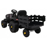 JOKO Elektrický Traktor s vlečkou, diaľkové ovládanie, penové kolesá, kožené sedadlo, Lopatka, čierny