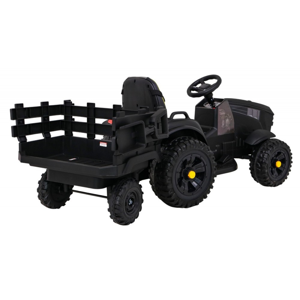 JOKO Elektrický Traktor s vlečkou, diaľkové ovládanie, penové kolesá, kožené sedadlo, Lopatka, čierny