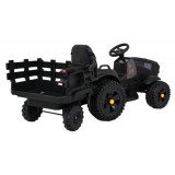 JOKO Elektrický Traktor s vlečkou, diaľkové ovládanie, penové kolesá, kožené sedadlo, Lopatka, čierny