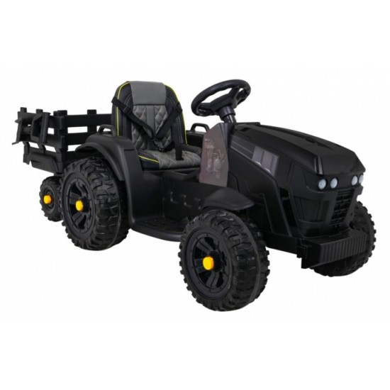 JOKO Elektrický Traktor s vlečkou, diaľkové ovládanie, penové kolesá, kožené sedadlo, Lopatka, čierny