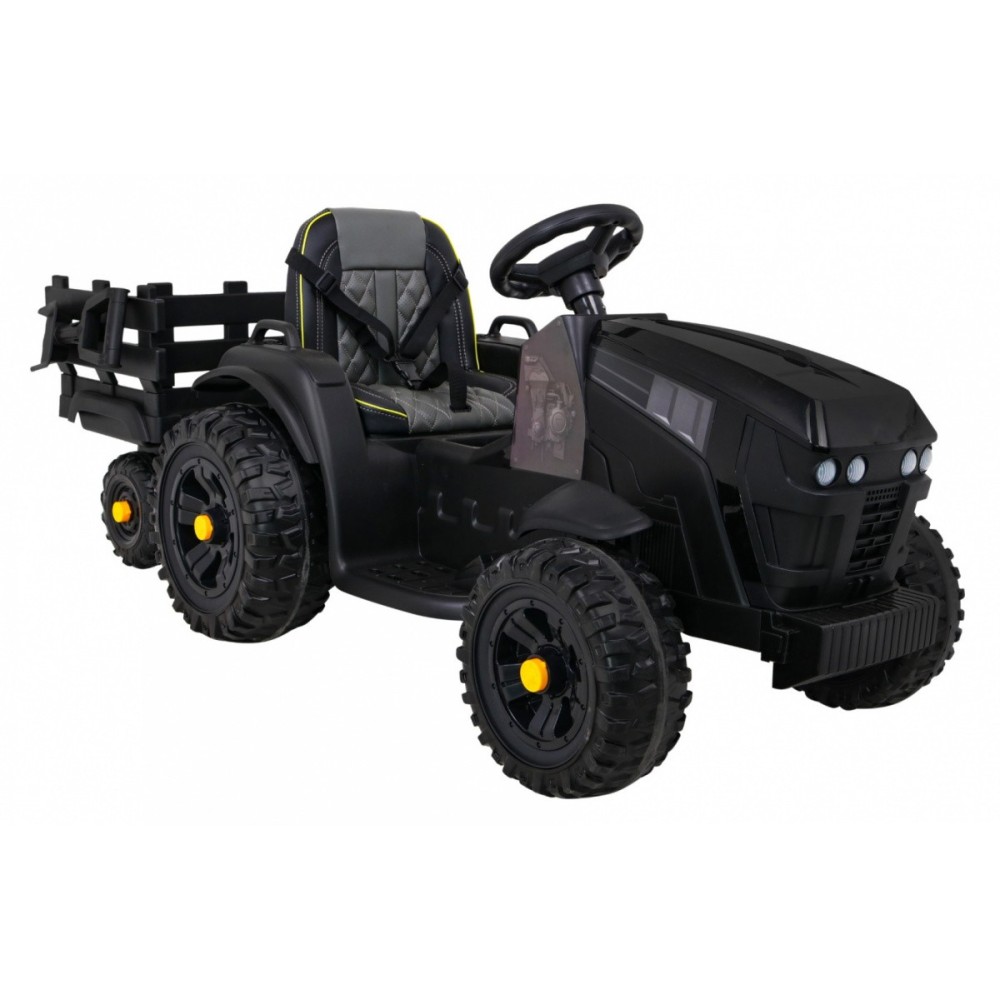 JOKO Elektrický Traktor s vlečkou, diaľkové ovládanie, penové kolesá, kožené sedadlo, Lopatka, čierny