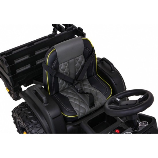 JOKO Elektrický Traktor s vlečkou, diaľkové ovládanie, penové kolesá, kožené sedadlo, Lopatka, čierny