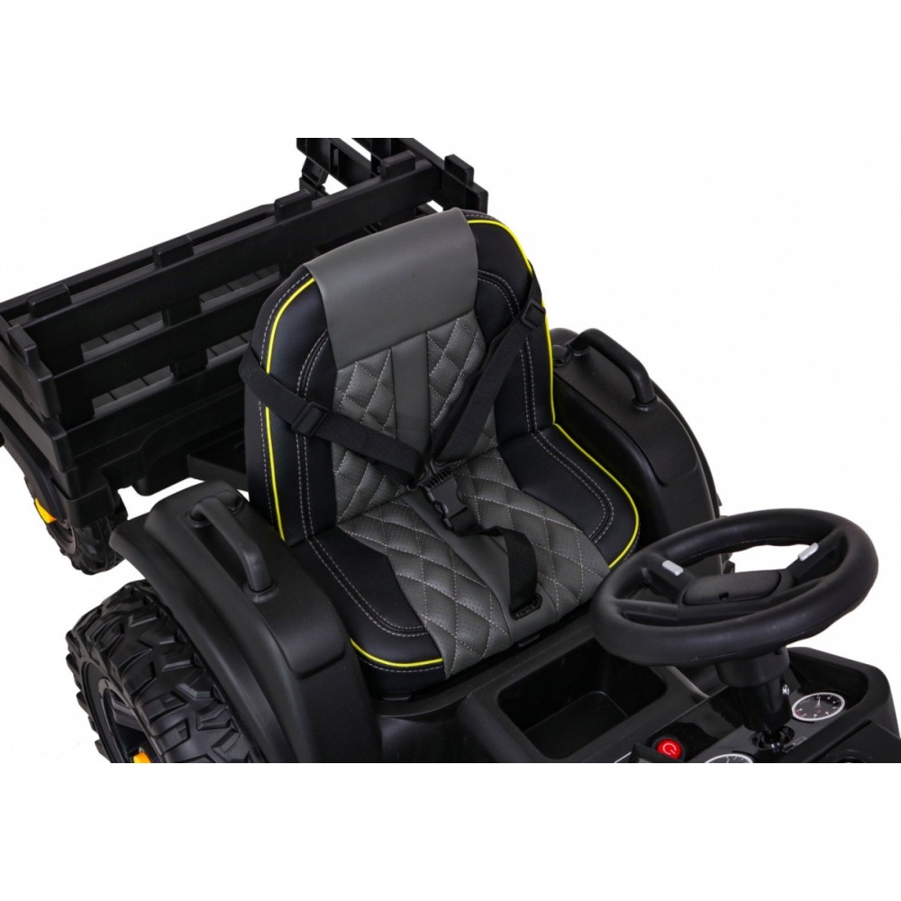 JOKO Elektrický Traktor s vlečkou, diaľkové ovládanie, penové kolesá, kožené sedadlo, Lopatka, čierny