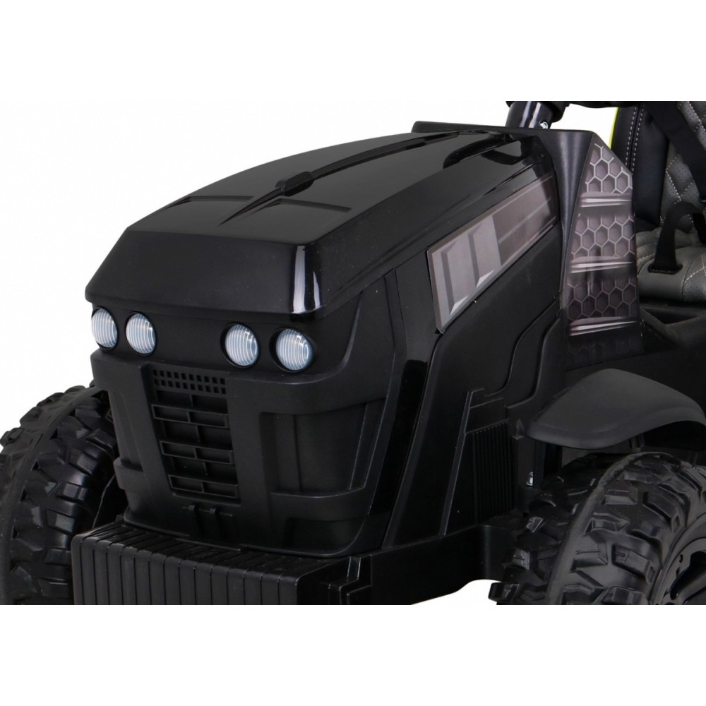 JOKO Elektrický Traktor s vlečkou, diaľkové ovládanie, penové kolesá, kožené sedadlo, Lopatka, čierny