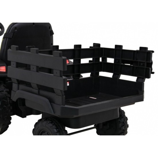 JOKO Elektrický Traktor s vlečkou, diaľkové ovládanie, penové kolesá, kožené sedadlo, Lopatka, čierny