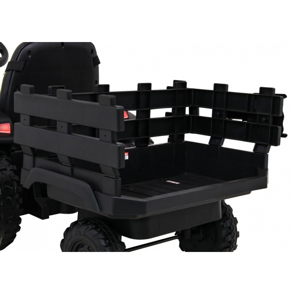 JOKO Elektrický Traktor s vlečkou, diaľkové ovládanie, penové kolesá, kožené sedadlo, Lopatka, čierny