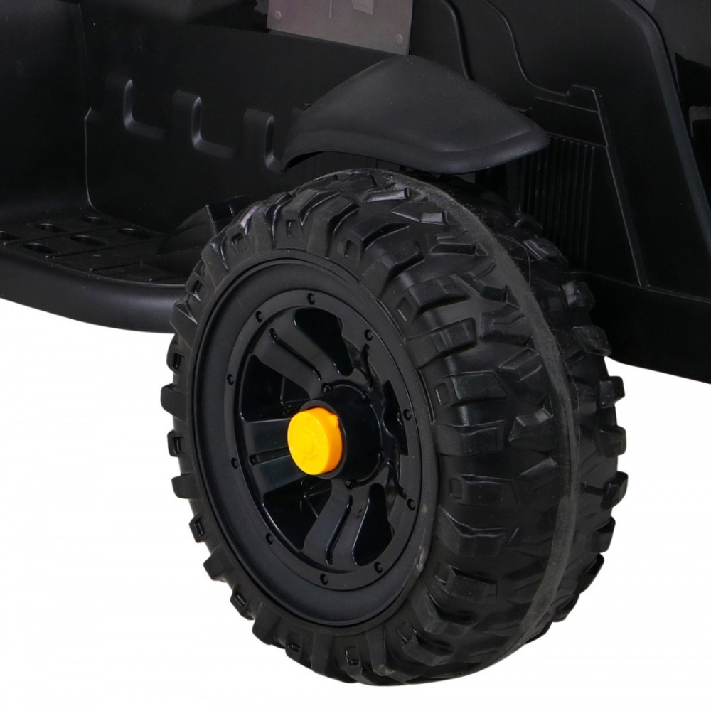 JOKO Elektrický Traktor s vlečkou, diaľkové ovládanie, penové kolesá, kožené sedadlo, Lopatka, čierny
