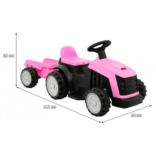 JOKO Elektrický traktor s vlečkou, nosnosť 25kg, ružový