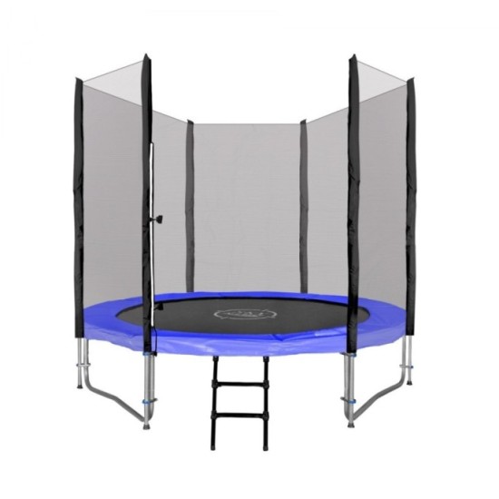 JOKO Záhradná Trampolína 244cm 8FT s kovovou konštrukciou + ochranná sieť + rebrík 2v1, modrá