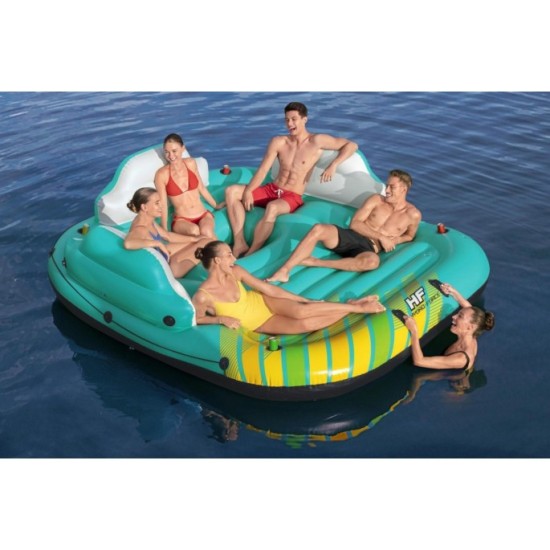 Bestway 43407 Nafukovací matrac pre 5 osôb, nafukovací plávajúci ostrov 291cm x 265cm + slnečná clona, strecha 
