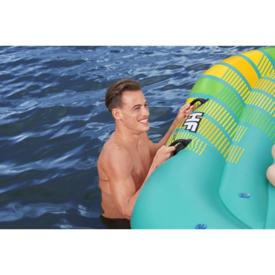 Bestway 43407 Nafukovací matrac pre 5 osôb, nafukovací plávajúci ostrov 291cm x 265cm + slnečná clona, strecha 